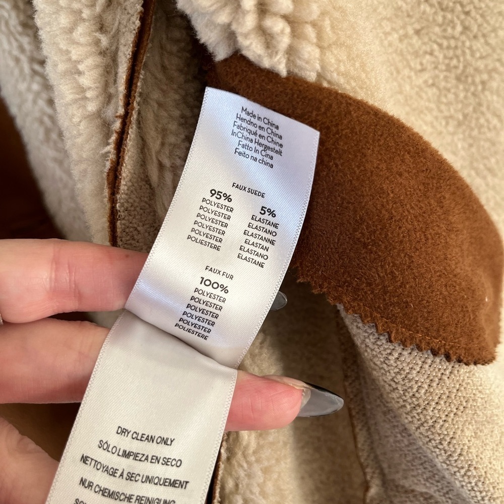 Mother Faux Shearling Peacoat Button Up Jacket Coat Tan Cream Size XS - Picture 8 of 8